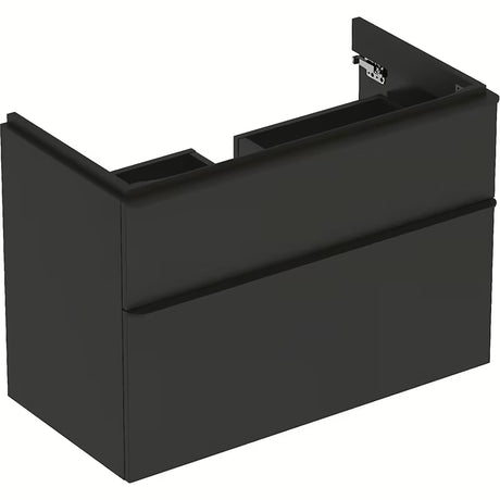 Viseča omarica pod umivalnikom Geberit Smyle Square 88,4x47x62 cm v antracitni izvedbi.