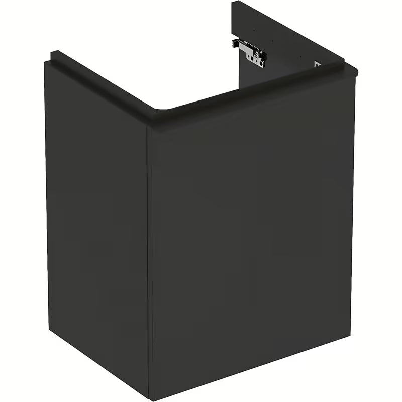 Viseča omarica pod umivalnikom Geberit Smyle Square v antracitnem dekorju lava 49,2x62x40,6 cm z levim odpiranjem.