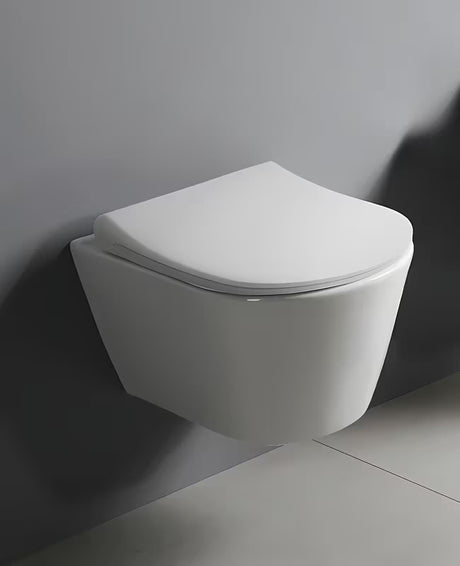Viseča WC Školjka Glacera Ava v beli sijajni keramiki z izvedbo Rimless in skritim pritrjevanjem