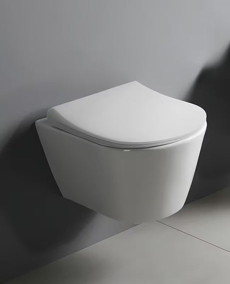 Bel viseča WC školjka Glacera Ava brez splakovalnega kroga s wc desko mehko Zapiranje Soft Close in skritim pritrjevanjem.