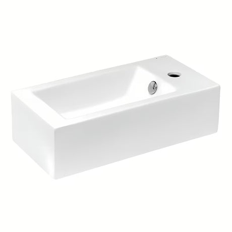 Bel keramični oglati umivalnik Glacera Bigio 50x25 cm s prelivom in odprtino pro za armaturo