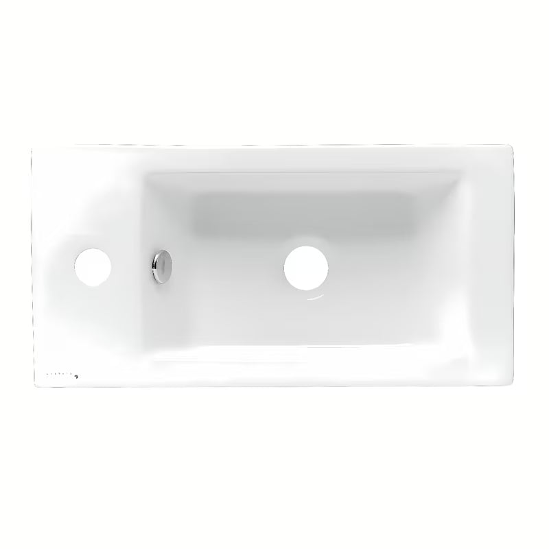 Bel keramični oglati umivalnik Glacera Bigio 50x25 cm s prelivom in odprtino pro za armaturo