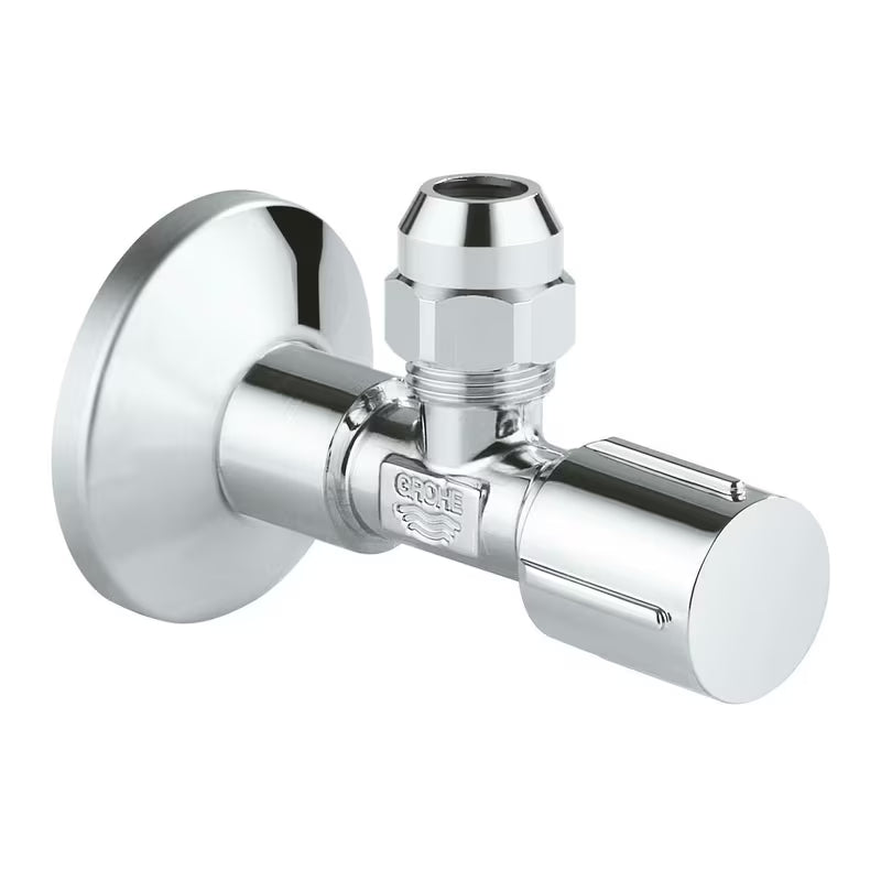 Kotni ventil Grohe Chrome pro za stensko montažo s kovinskim ročajem in rozeto