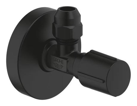 Kotni ventil Grohe Phantom Black s kovinskim ročajem in kovinsko rozeto