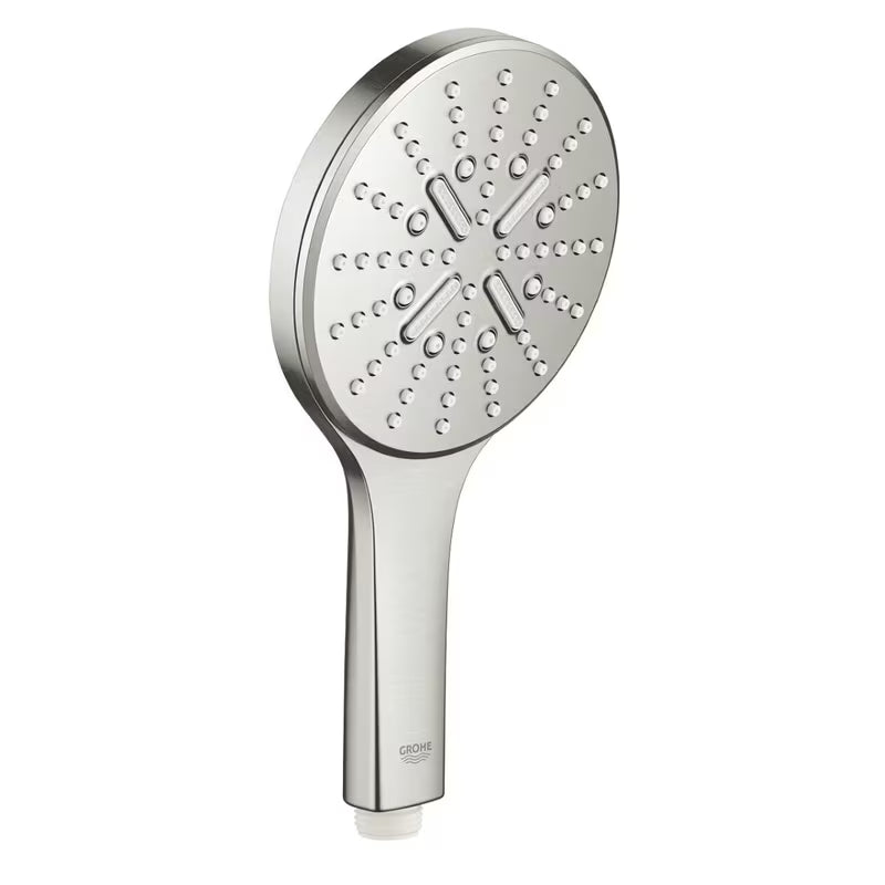 Ročna prha Grohe Rainshower 130 SmartActive v izvedbi supersteel s tremi vrstami curka