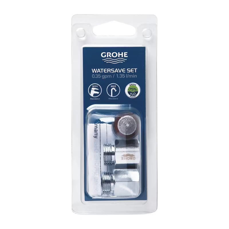 Varčni komplet Grohe s kromiranim perlatorjem in regulatorjem pretoka pro M22/24 perlatorji