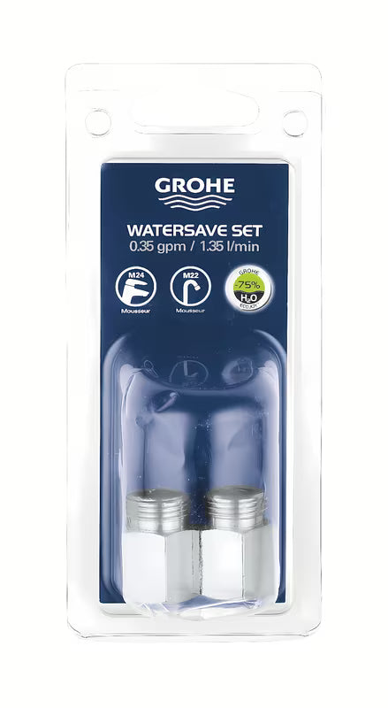 Varčni komplet Grohe s kromiranim perlatorjem in regulatorjem pretoka pro M22/24 perlatorji