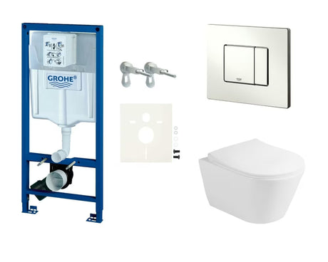 Viseči WC set Glacera Ava z modulom Grohe Rapid SL, splakovalnikom in aktivirno tipko Skate Cosmopolitan