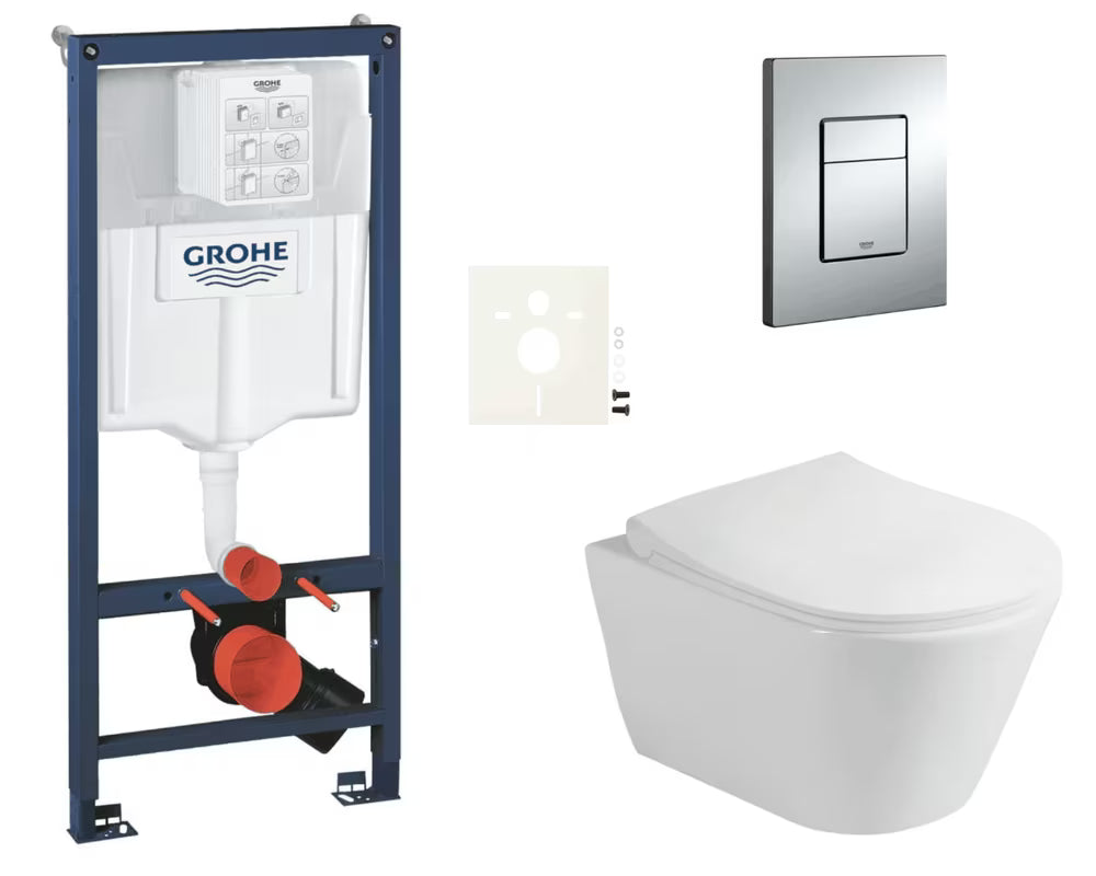 Viseči WC set Glacera Ava z instalacijskim modulom Grohe Rapid SL, tipko Even in WC-desko mehko Zapiranje Soft Close