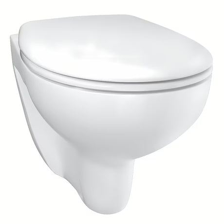 Viseča WC Školjka Grohe Bau Ceramic v barvi Alpine White z rimless zasnovo in sedežem mehko Zapiranje Soft Close