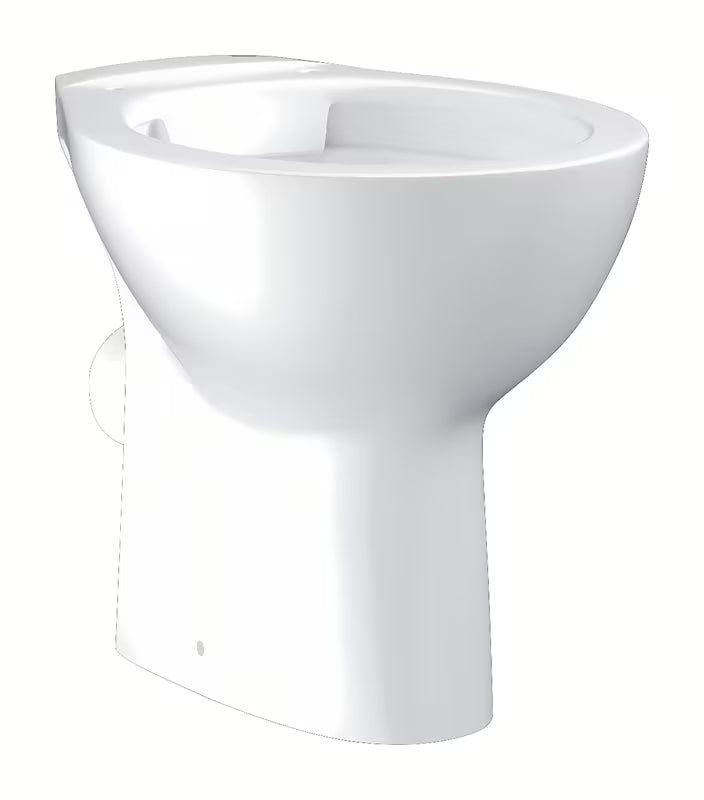Stoječa talni WC školjka Grohe Bau Ceramic rimless v barvi Alpine White iz glazirane steklaste keramike.