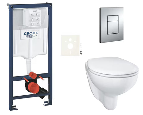 Viseči WC set Grohe Bau Ceramic z instalacijskim modulom Rapid SL, tipko Even in WC-desko mehko Zapiranje Soft Close