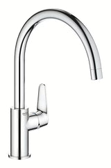 Kromirana armatura za pomivalno korito Grohe baucurve z visokim izlivom in vrtljivim izlivom 360°