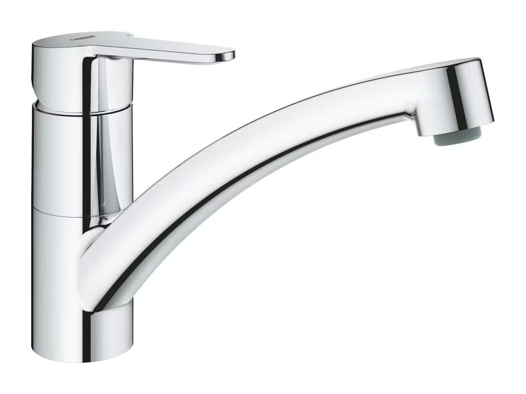 Kromirana enoročna armatura za pomivalno korito Grohe baueco z nizkim vrtljivim izlivom