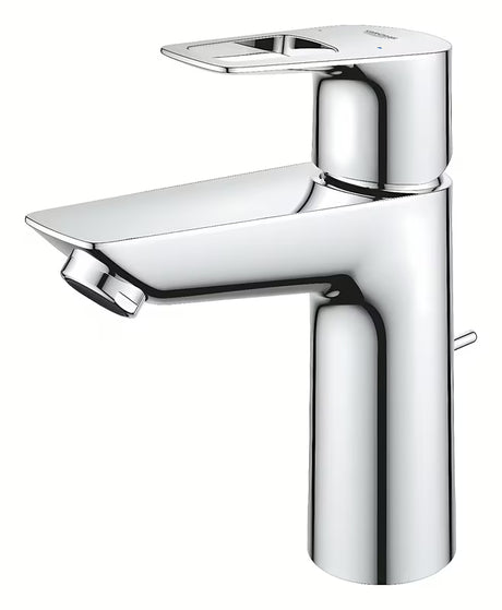 Kromirana enoročna stoječa armatura za umivalnik Grohe bauloop z odtokom