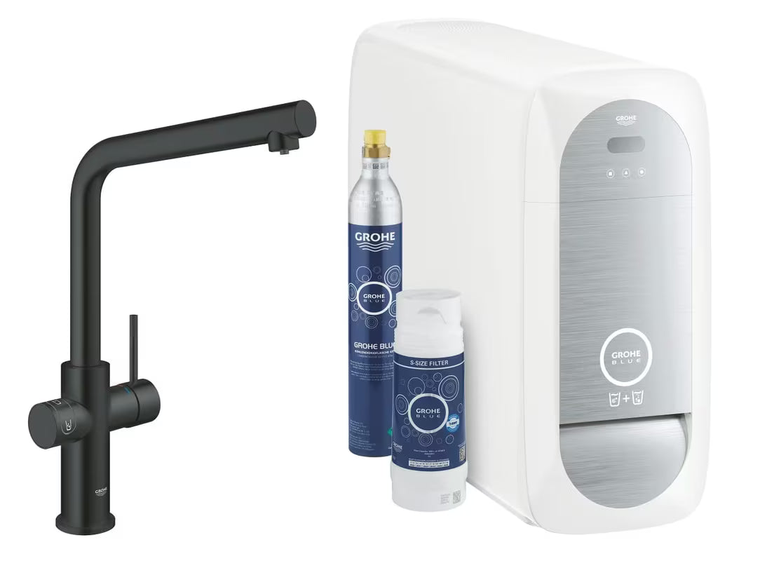 Grohe Blue Home Duo armatura za pomivalno korito s filtracijo in hlajenjem vode v izvedbi velvet black