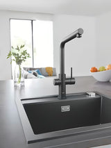 Grohe Blue Home Duo armatura za pomivalno korito s filtracijo in hlajenjem vode v izvedbi velvet black