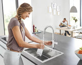 Kromirana armatura za pomivalno korito Grohe Blue Home Duo s filtrom, hlajenjem in gumbom pro za gazirano in negazirano vodo