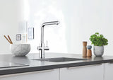 Kromirana kuhinjska armatura za pomivalno korito Grohe Blue Home Duo s filtrom, hlajenjem in izvlečnim perlatorjem