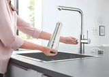 Kromirana kuhinjska armatura za pomivalno korito Grohe Blue Home Duo s filtrom, hlajenjem in izvlečnim perlatorjem