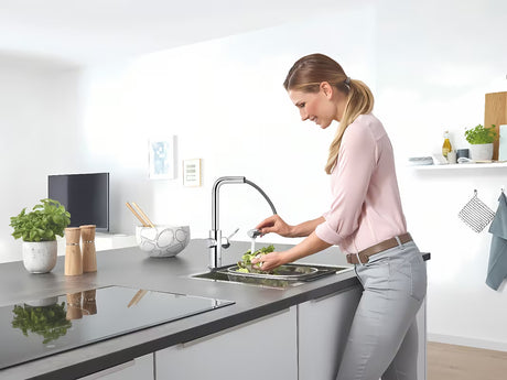 Kromirana kuhinjska armatura za pomivalno korito Grohe Blue Home Duo s filtrom, hlajenjem in izvlečnim perlatorjem