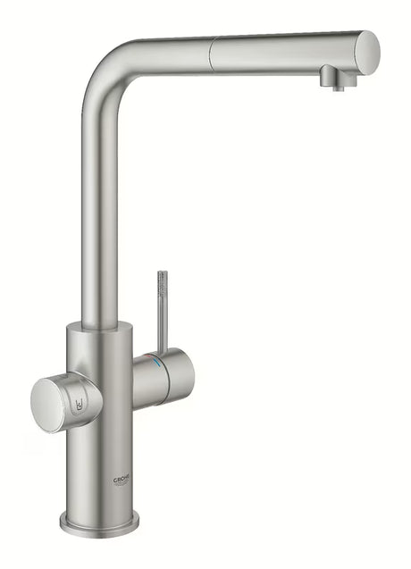 Grohe Blue Home armatura za pomivalno korito supersteel s filtrirno funkcijo in hladilnikom pro gazirano vodo