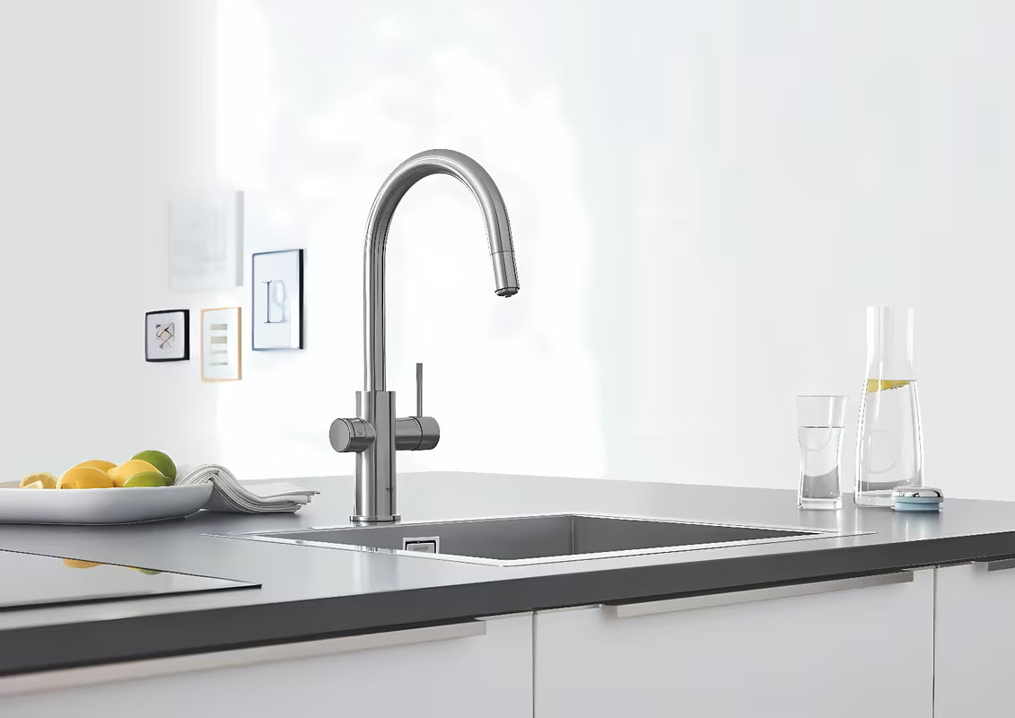 Grohe Blue Home armatura za pomivalno korito supersteel s filtracijo in hladilnikom pro za negazirano in gazirano vodo