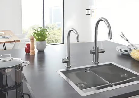 Grohe Blue Home armatura za pomivalno korito supersteel s filtracijo in hladilnikom pro za negazirano in gazirano vodo