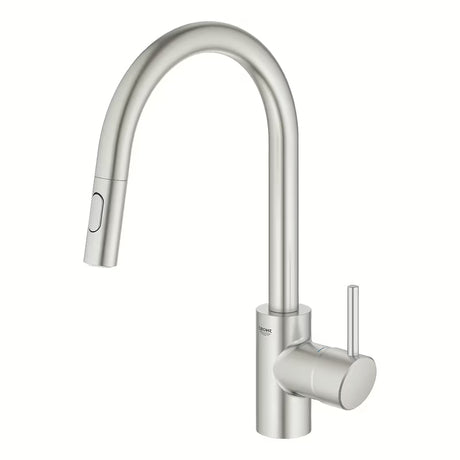 Grohe Concetto New enoročna armatura za pomivalno korito z visokim izlivom in izvlečno prho v izvedbi supersteel.