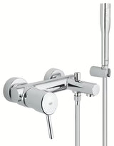 Kromirana stenska armatura za kad Grohe Concetto New s tuš setom in samodejnim preklopom kad/tuš.