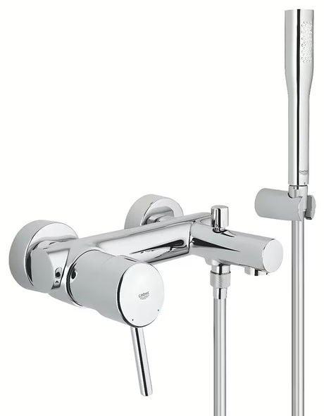 Kromirana stenska armatura za kad Grohe Concetto New s tuš setom in samodejnim preklopom kad/tuš.