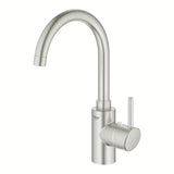 Kuhinjska armatura za pomivalno korito Grohe Concetto New z visokim vrtljivim izlivom v izvedbi supersteel.