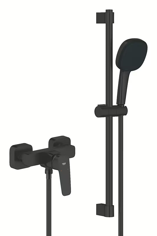 Grohe Cubeo stenska armatura za tuš v črni mat s tuš setom Tempesta Cube 110
