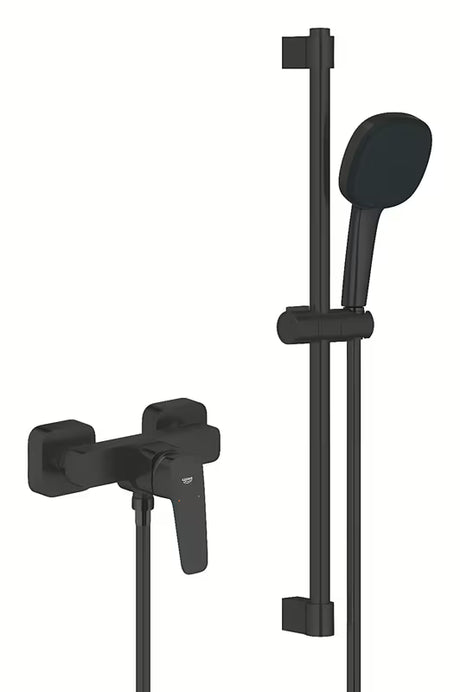 Grohe Cubeo stenska armatura za tuš v črni mat s tuš setom Tempesta Cube 110