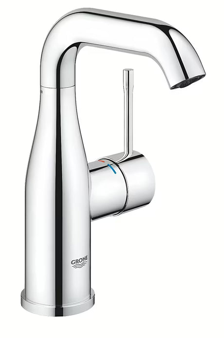 Kromirana enoročna armatura za umivalnik Grohe Essence z vrtljivim izlivom in push-open odtokom