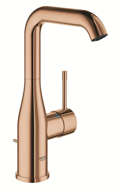 Enoročna stoječa armatura za umivalnik Grohe Essence z odtokom v izvedbi warm sunset.
