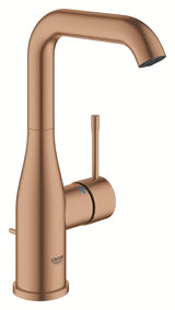 Enoročna stoječa armatura za umivalnik Grohe Essence z odtokom v mat barvi warm sunset.