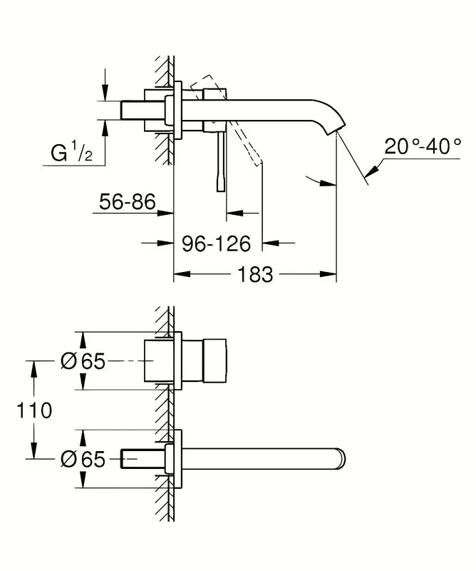Podometna stenska armatura za umivalnik Grohe Essence New v izvedbi Hard Graphite