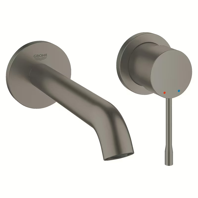 Podometna armatura za umivalnik Grohe Essence New v izvedbi brushed hard graphite pro za stensko montažo.