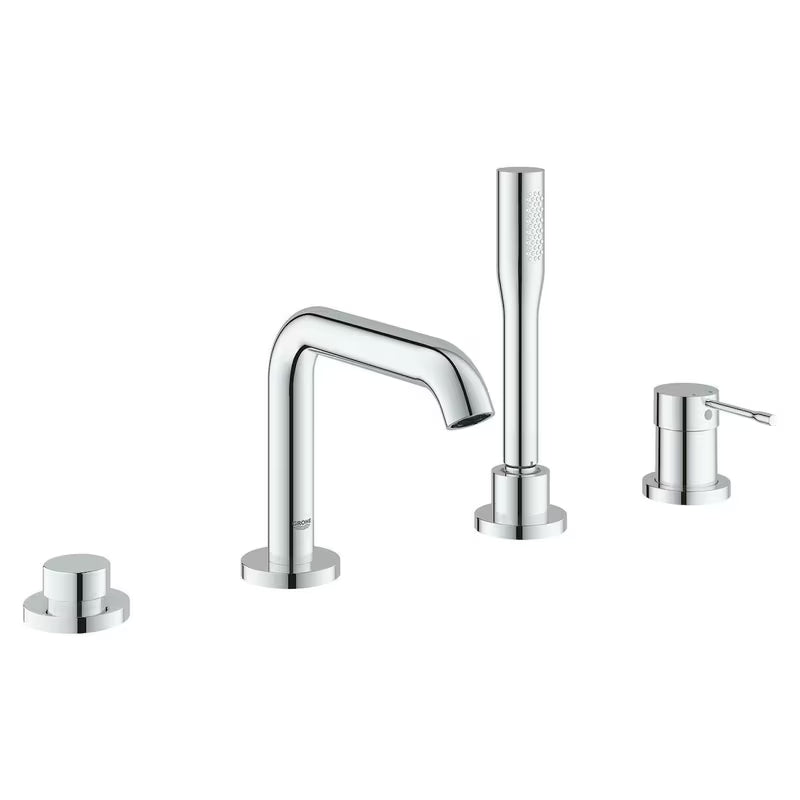 Kromirana štiriizvrtinska armatura za kad Grohe Essence New s prho in ročnim upravljanjem