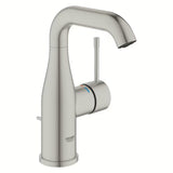 Umivalniška enoročna armatura Grohe Essence New z odtokom v izvedbi supersteel.