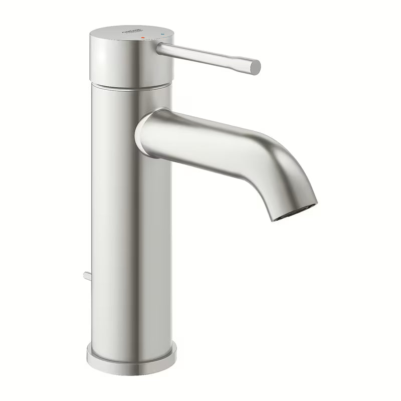 Umivalniška enoročna armatura Grohe Essence New z visokim izlivom in površino supersteel.