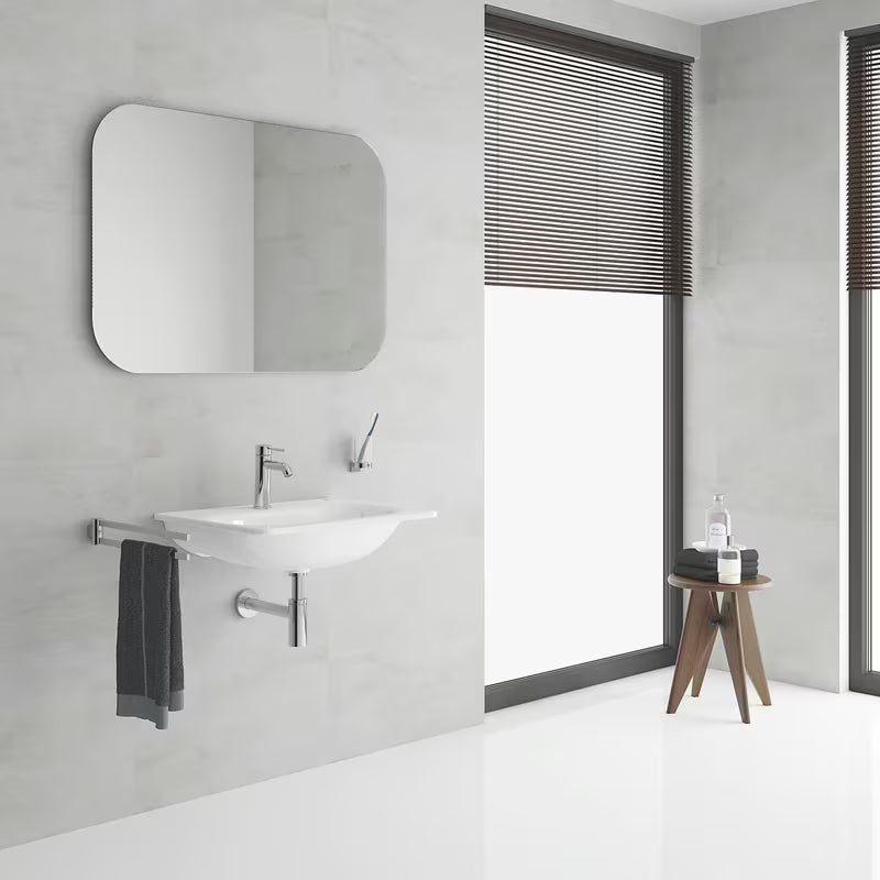 Kromirana enoročna armatura za umivalnik Grohe Essence New z gladkim ohišjem in ukrivljenim izlivom