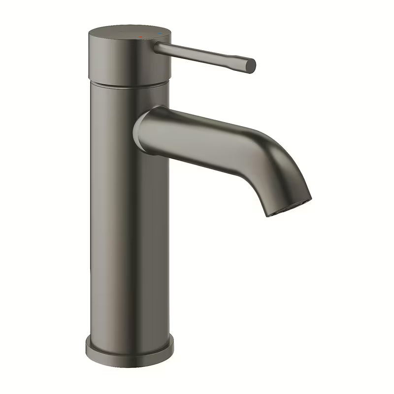 Umivalniška enoročna armatura Grohe Essence New v izvedbi brushed hard graphite z visokim izlivom brez odtoka.