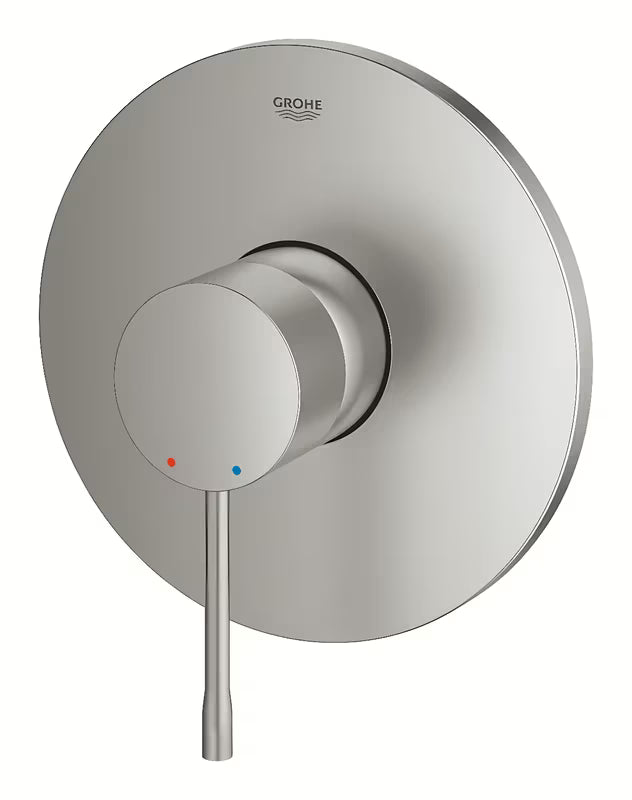 Podometna enoročna armatura za tuš Grohe Essence New v izvedbi supersteel s kovinsko ploščo