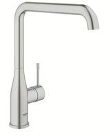 Kuhinjska armatura za pomivalno korito Grohe Essence New z visokim vrtljivim izlivom v izvedbi supersteel.
