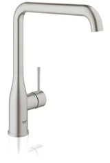 Kuhinjska armatura za pomivalno korito Grohe Essence New z visokim vrtljivim izlivom v izvedbi supersteel.