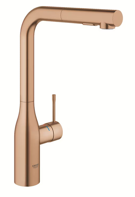 Armatura za Pomivalno Korito Grohe Essence New z visokim vrtljivim izlivom in izvlečno prho v izvedbi brushed warm sunset.