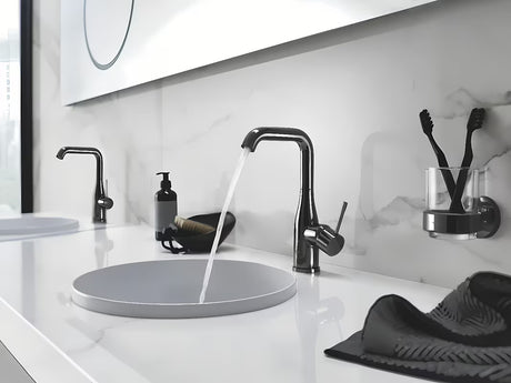 Visoka enoročna armatura za umivalnik Grohe Essence New v površinski obdelavi Hard Graphite z vrtljivim izlivom