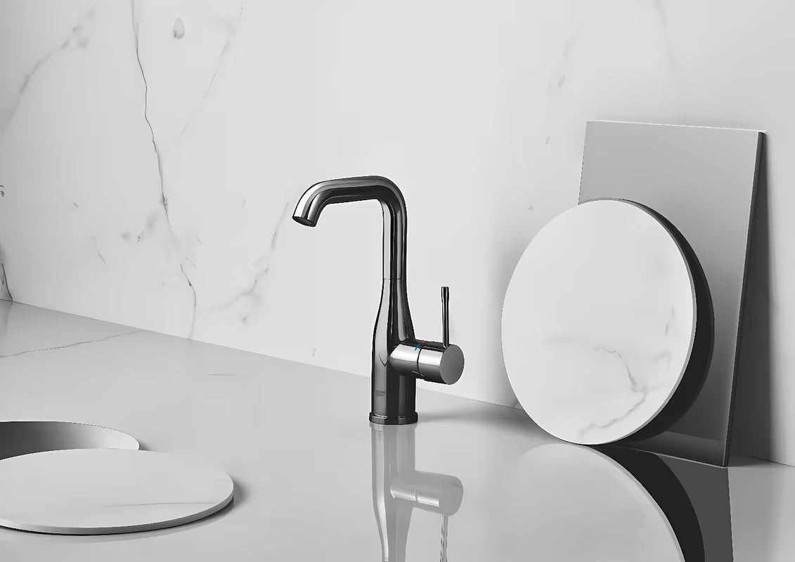 Visoka enoročna armatura za umivalnik Grohe Essence New v površinski obdelavi Hard Graphite z vrtljivim izlivom